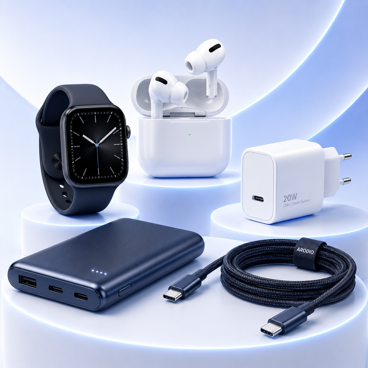 Smart watches, earbuds, chargers, cables and power banks available from ARODIO